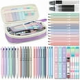 thumbnail image 1 of Four Candies 56 PCS Aesthetic Supplies with Pencil Case, 6 Multicolor Pen, 12 Pastel Highlighters, 5 Gel Pens Black Ink, 9 Mechanical Pencils for Stationary Set Preppy Stuff (Purple), 1 of 9