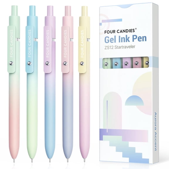 Four Candies Gel Pens, 5 Pcs 0.7mm Quick Dry Black Ink Pens Fine Point Smooth Writing High-End Series Unique Pens, Fun Pretty Cute Pens Gifts (Gradient)