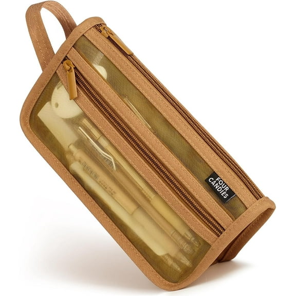 Four Candies Large Capacity Pencil Case, Pencil Case with Zipper, Organized Pencil Cases for Adults, Handheld Pen Bag, Portable Cute Pencil Case, School Supplies for Kids Girls, Brown