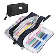 Four Candies Pencil Case 3 Compartment Pouch, Large Pencil Case for Women, Black, Removable Handle & Zipper, Cute Pencil Bag for Office, College - rated 3 stars from 1 reviews