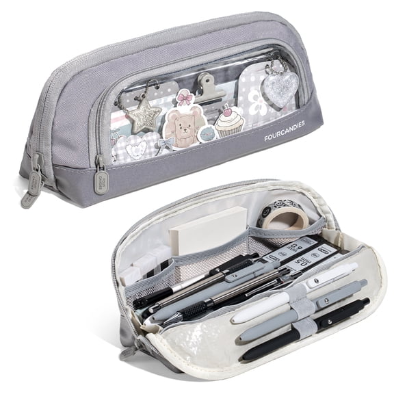 Four Candies Cute Pencil Case, Magnetic Design Triangular Pencil Pouch Gray