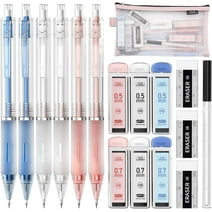 Four Candies Mechanical Pencil Set with Case, 6PCS Mechanical Pencils 0.5 & 0.7mm with 360PCS HB Lead Refills, 3PCS Erasers, 9PCS Eraser Refills, Aesthetic Mechanical Pencil for Drawing, Drafting