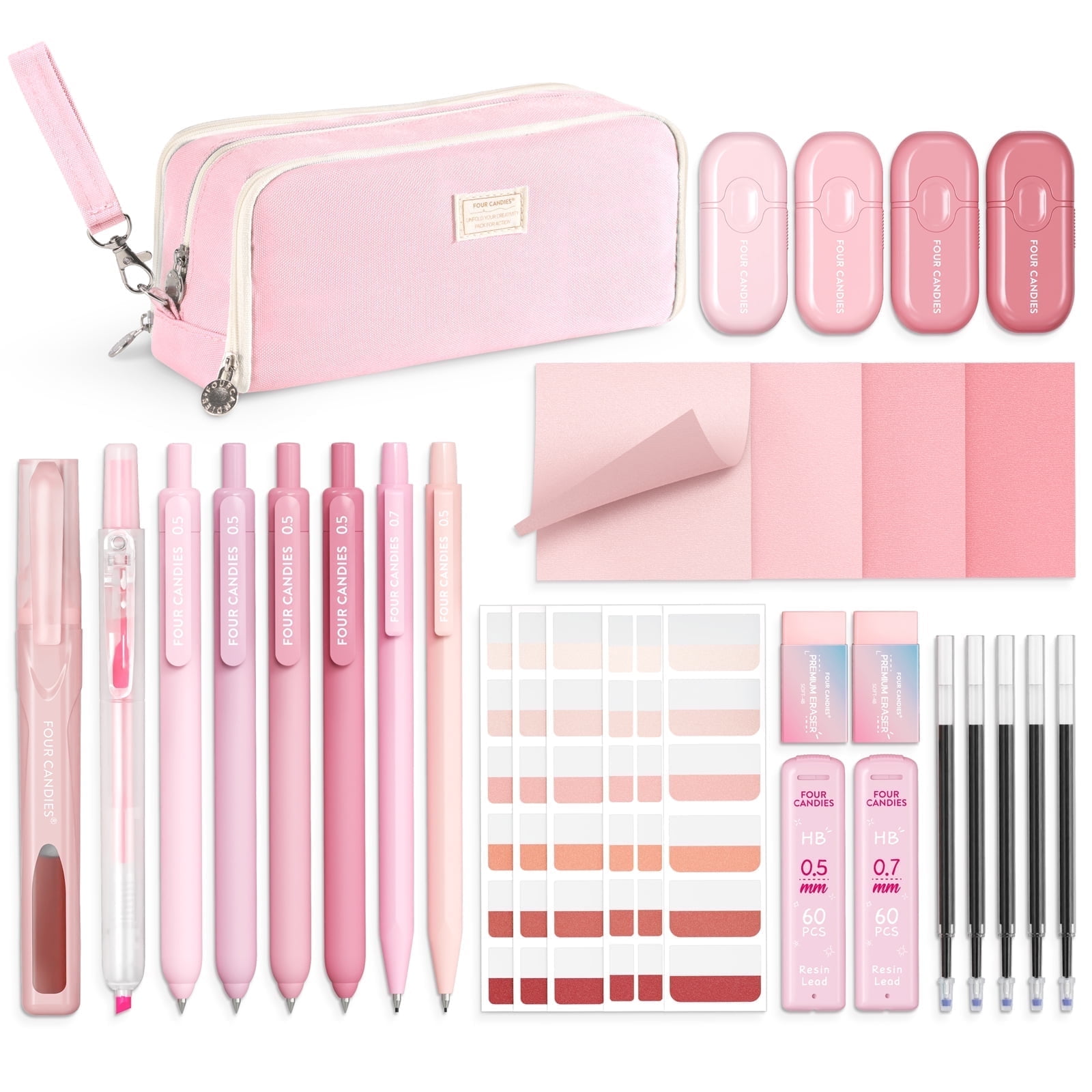 パンデッド（Pastel pink）4体セット Four Candies Aesthetic Supplies Pink, 4 Gel Pens Black Ink