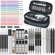 Four Candies 45 PCS Office Supplies with Pen Case, 6 Gel Pens, 6 Art Mechanical Pencil Set, 12 Highlighters for College Essentials Black