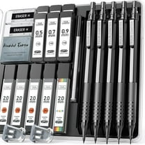 Four Candies Metal Mechanical Pencil Set,5 Count, Metal Mechanical Pencils 0.5, 0.7, 0.9,2.0(2Pcs), 420Pcs Leads (4B 2B HB 2H Color), for Writing Sketching Drawing (Black)