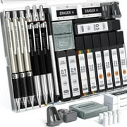 Four Candies Metal Mechanical Pencil Set, 6PCS Artist Metal Pencil 0.5, 0.7, 0.9, 2mm, Refills, Kneaded Eraser, Sharpener, Combo Set