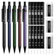 Four Candies Metal Mechanical Pencils 0.7mm, with #2 Pencil Leads 0.7, Eraser Set and Eraser Refills, 19-Count Pack with Case, for Writing, Drawing