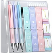 Four Candies Pastel Mechanical Pencil Set for Drawing & Writing, 3PCS 0.9mm Mechanical Pencils, 360PCS HB Lead Refills, 3 Erasers and 9 Eraser Refills