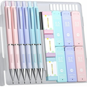 Four Candies Pastel Mechanical Pencil Set for Drawing & Writing,6PCS 0.5mm&0.7mm Mechanical Pencils with 360PCS HB Lead Refills, 3PCS Erasers and 9PCS Eraser Refills