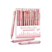 Four Candies Retractable Pink Pen Set, 11Pcs Black Ink Gel Pens0.5mm, 1Pcs Pink Highlighter, 0.5mm Fine Point for Journaling, Writing and Note-Taking