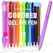 Four Candies Quick Dry Ink Colored Pens Set, 12 Colors Retractable Gel Pens, 0.7mm Fine Point Colorful Pen for Note Taking & Drawing, Colored Gel Pen with Comfort Grip