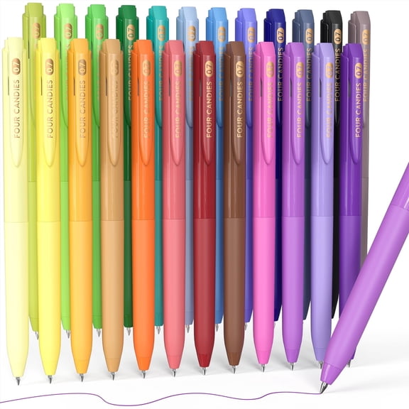 Four Candies Quick Dry Ink Colored Pens Set, 24 Colors Retractable Gel Pen, 0.7mm Fine Point Colorful Pens for Note Taking & Drawing, Colored Gel Pens with Comfort Grip for Office & Home
