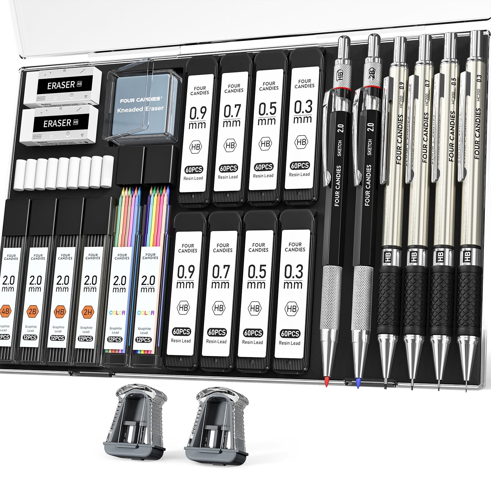 Four Candies 27PCS Art Mechanical Pencil Set with Case, 4PCS Metal