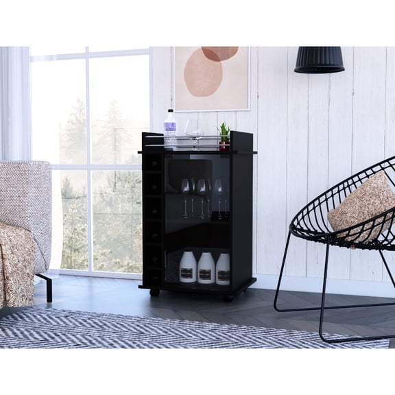 Four - Caster Bar Cart | Interior Shelves for Liquor and Glassware | Particle Board Structure | Solves Difficulty in Moving Heavy Bar Units