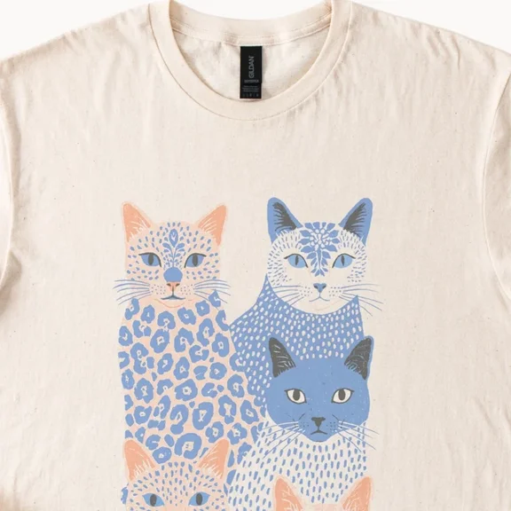 Four Cats Geometric Pattern Graphic Tee Modern Art Design Size S-5Xl Heygategoo Tee