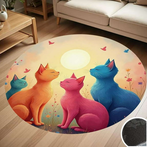 Four Cats In Spring Round Carpet Living Room Bedroom Home Decoration Coffee Table Mat Lounge Rug Chair Mats