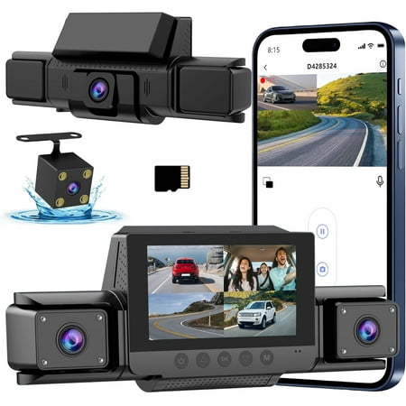 Four-Channel 360° Dash Cam, Front & Rear Cameras + 180° Rotating Side Cameras – FHD 1080P All-Around Coverage, App Control, Parking Monitoring, Collision Detection, Loop Recording, Suitable for Cars