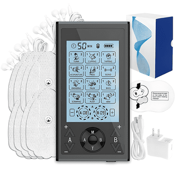 Four Channel TENS Unit Muscle Stimulator - 24 Modes EMS Massage Machine with 20 Intensities for Shoulder Back, Rechargeable Electronic Pulse Massager with 16 TENS Pads