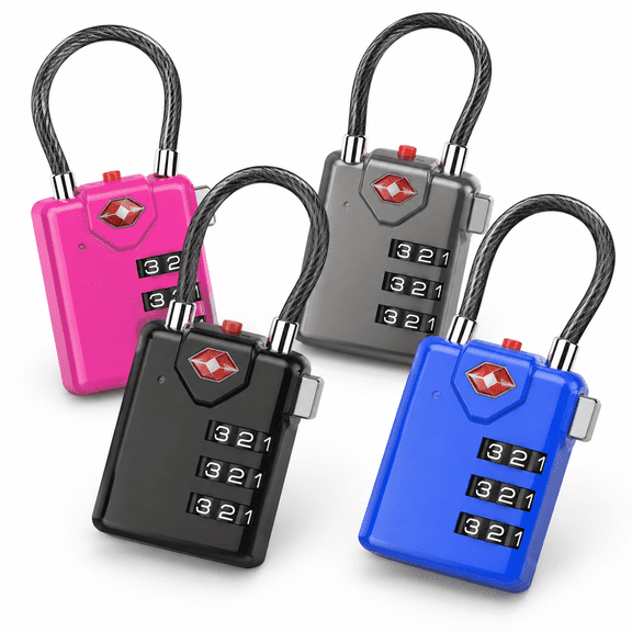 Four Colour 1 Pack 3 Digit Combination TSA Approved Luggage Locks
