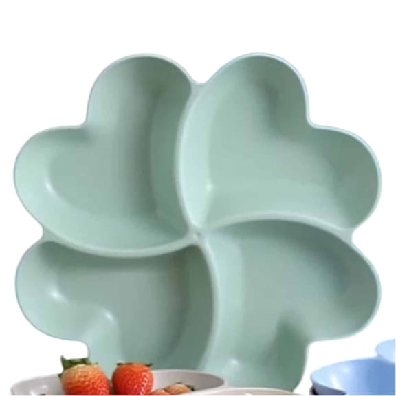 Four-Compartment Clover Shaped Snack Tray Wheat Straw Material Divided Serving Dish for Kitchen Dining Table