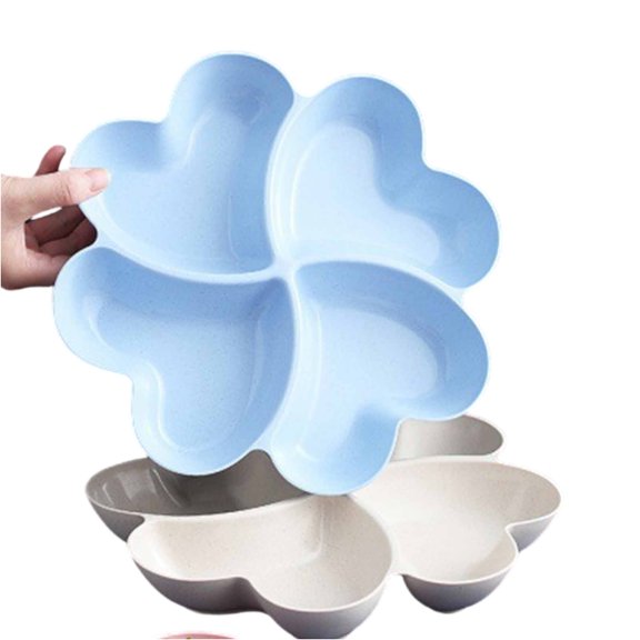 Four-Compartment Clover Shaped Snack Tray Wheat Straw Material Divided Serving Dish for Kitchen Dining Table