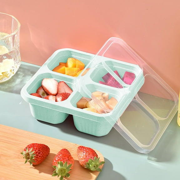 Four-Compartment Square Lunch Box with Clear Lid for Snacks, Fruits, and Meal Prep, Stackable and Dishwasher Safe