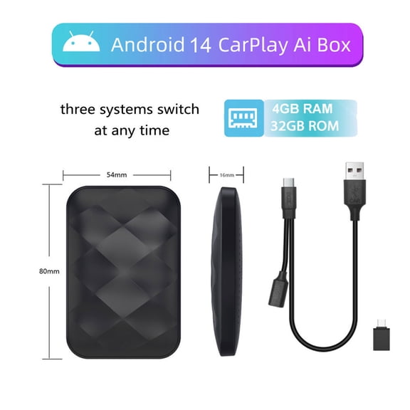 Four-Core 2G+16G 4G+32G Android 14 CarPlay BoxWireless CarPlay Smart Box Android Auto Car-Phone Interconnection USB/Type-C