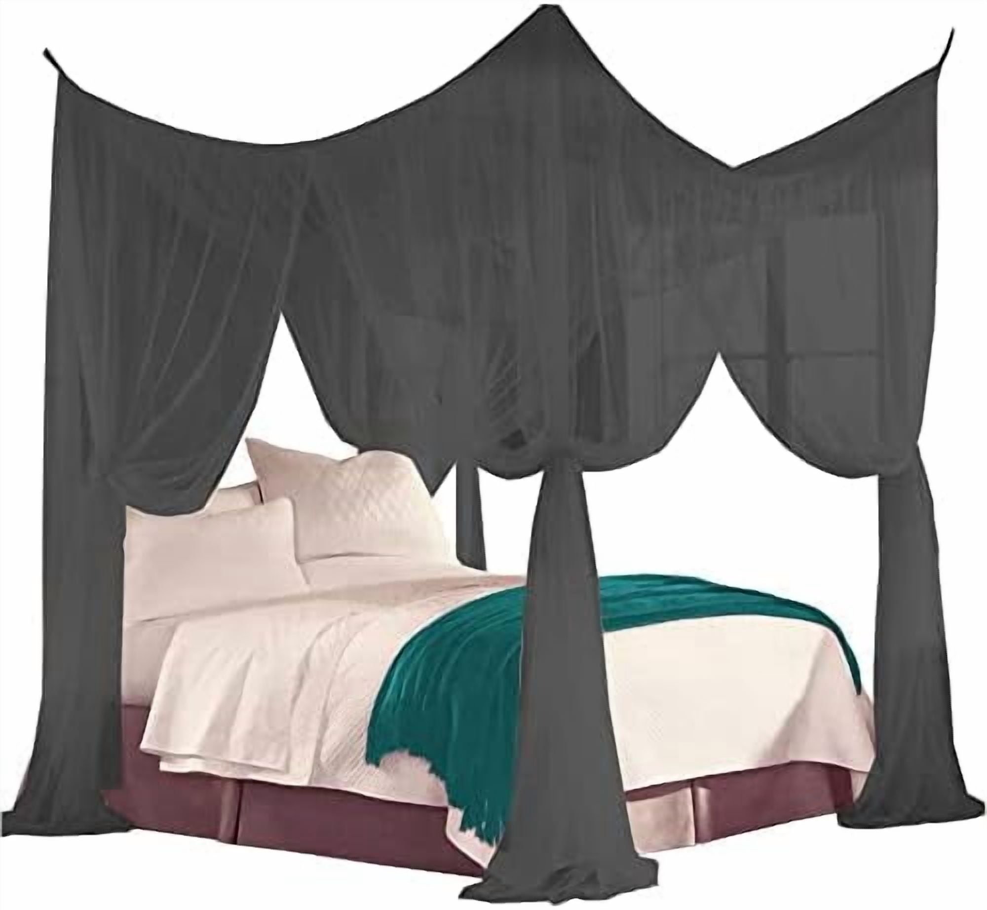 Four Corner Post Decorative Elegant Bed Net Canopy Set, Fits Full, Queen and King Sizes, Can Be Used With or Without Four-Post Bed (Black)