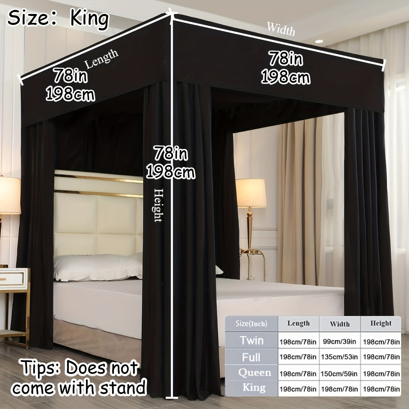 Four Corner Riser Square Blackout Bed Curtain Cover Set, Elegant ...