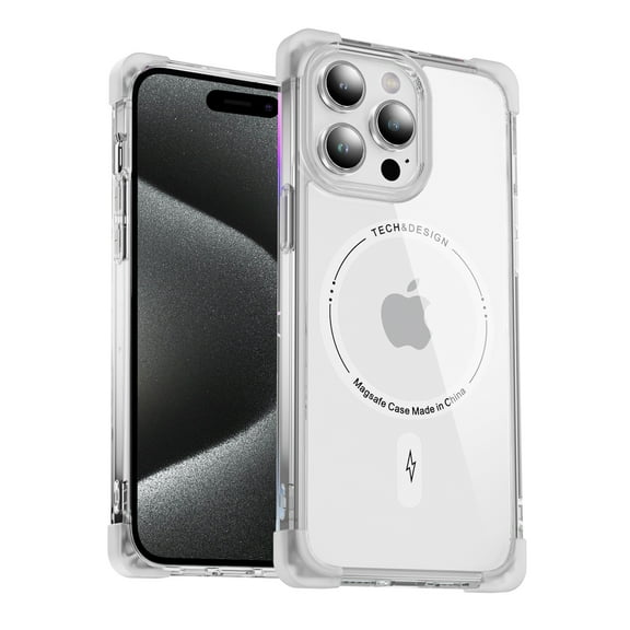 Four Corners Air Cushion Anti Drop Cell Phone Case for iPhone 15 Pro Max Translucent Magnetic[Compatible With Magsafe] Air Cushion Frame Protective Phone Case for iPhone 15 Pro Max, Clear