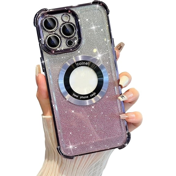 Four Corners Air Protection Bag Phone Case for iPhone 13 Pro, Back Cover Compatible with MagSafe, Gradient Shiny Clear Magnetic Shell