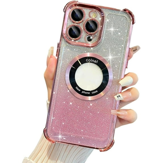 Four Corners Air Protection Bag Phone Case for iPhone 14 Pro Max, Back Cover Compatible with MagSafe, Gradient Shiny Clear Magnetic Shell