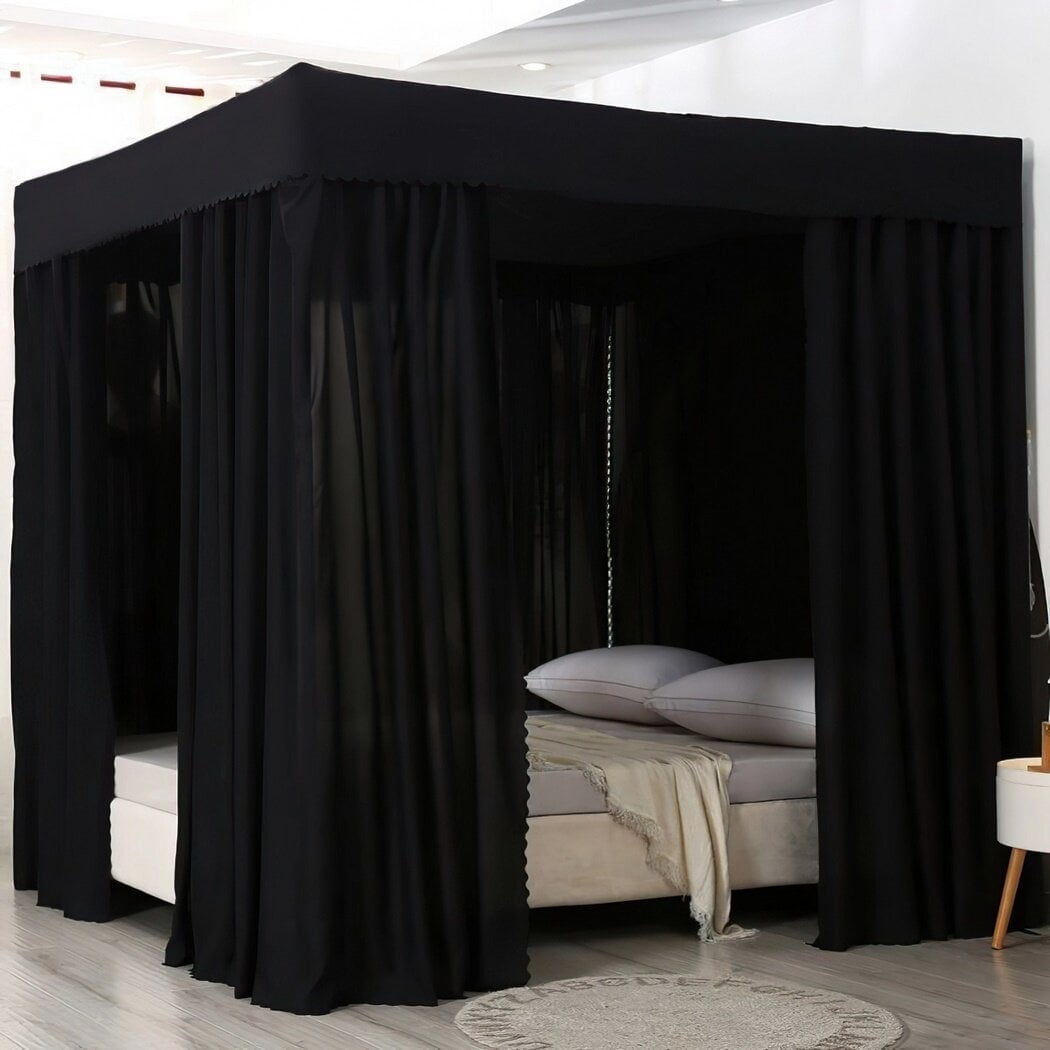 Four Corners Post Bed Canopy Blackout Lightproof Queen Size Black 59x79x77 Inches Walmart