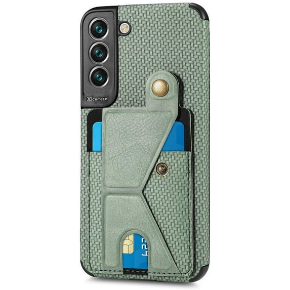Four Corners Shock Resistant Card Sleeve Phone Case for Samsung Galaxy A12 A42 A52 A72 5G, Magnetic Bracket to Protect Back Cover(Green,A12 5G)