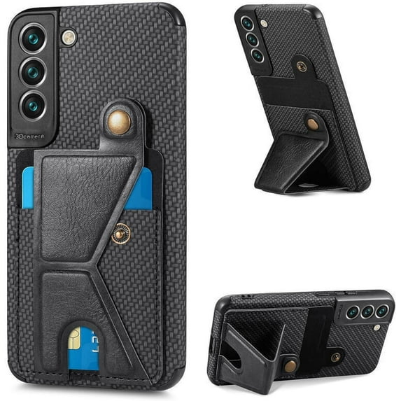 Four Corners Shock Resistant Card Sleeve Phone Case for Samsung Galaxy A22 A23 A32 4G 5G, Magnetic Bracket to Protect Back Cover(Black,A22 4G)