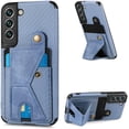 thumbnail image 1 of Four Corners Shock Resistant Card Sleeve Phone Case for Samsung Galaxy M23 M33 M53 M62 5G, Magnetic Bracket to Protect Back Cover(Blue,M23 5G), 1 of 8