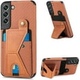 thumbnail image 1 of Four Corners Shock Resistant Card Sleeve Phone Case for Samsung Galaxy S21 Ultra Plus FE, Magnetic Bracket to Protect Back Cover(Brown,S21), 1 of 7