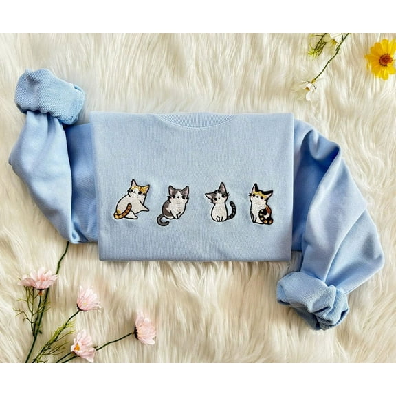 Four Cute Cats Embroidered Sweatshirt