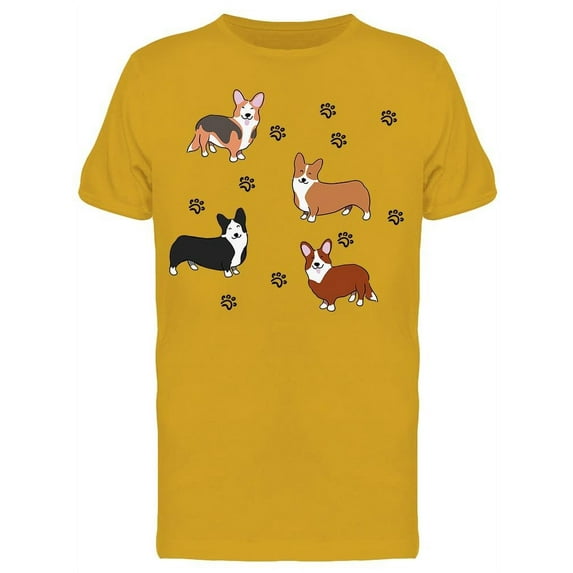 Four Cute Corgis And Paw T-Shirt Men -Image by Shutterstock, Male Medium
