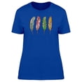 thumbnail image 1 of Four Different Colored Feathers T-Shirt Women -Image by Shutterstock, Female Medium, 1 of 2