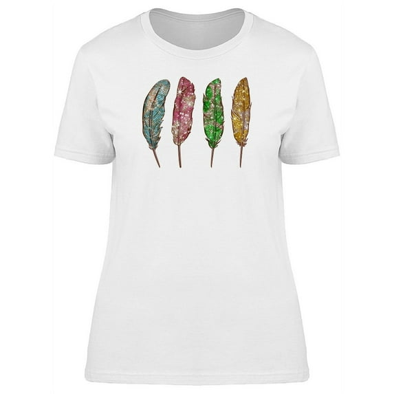 Four Different Colored Feathers T-Shirt Women -Image by Shutterstock, Female XX-Large