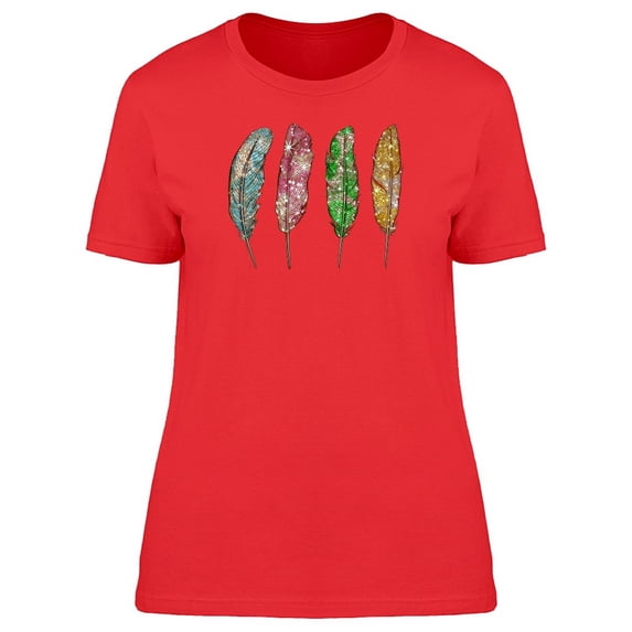 Four Different Colored Feathers T-Shirt Women -Image by Shutterstock, Female XX-Large