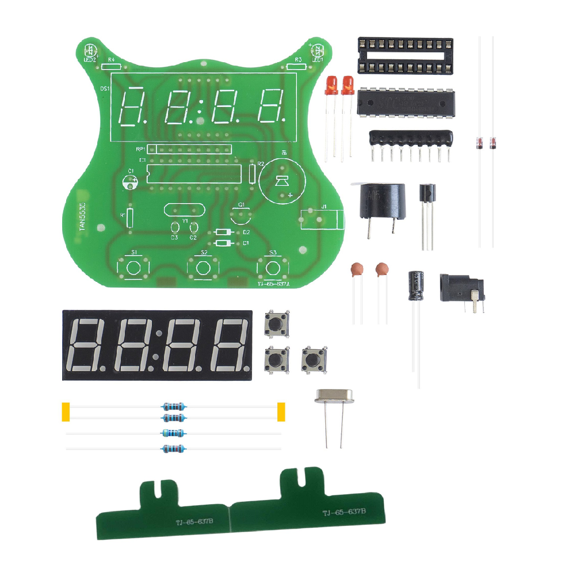 Four-Digit Clock Kit DIY Circuit Board High-Speed Microcontroller Clear Digital Display Alarm Training Compact 79X70mm PCB Maker Projects Intuitive S1 Controls(Kit)