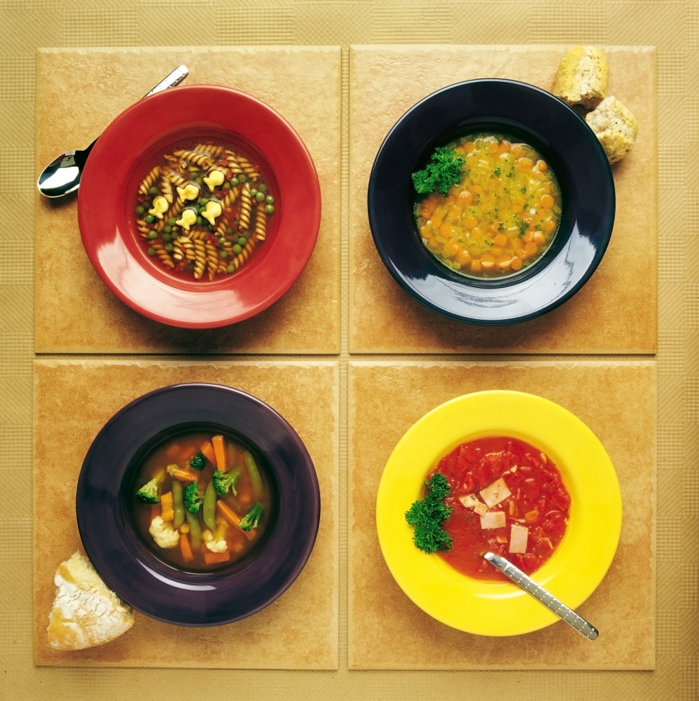 Four Dishes Of Different Food Canvas Art - Ron Nickel Design Pics (15 x 15)