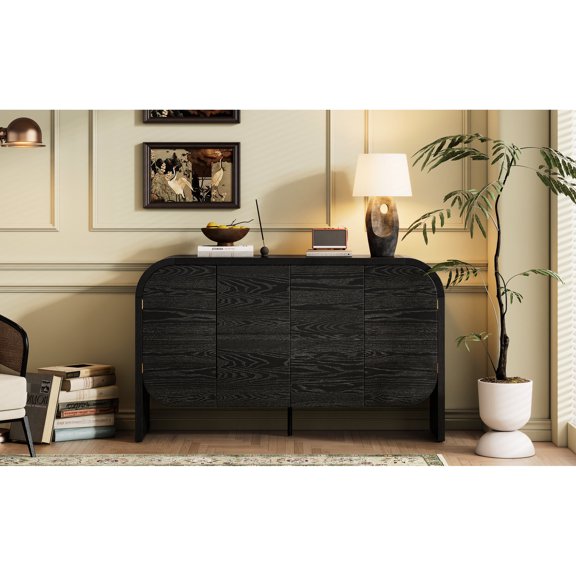 Four-Door Buffet with Sturdy Middle Leg - Provides Extra Support