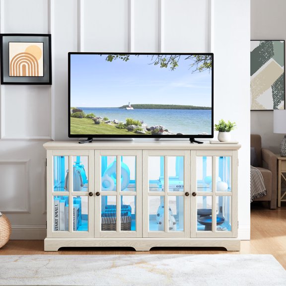 Four - Door Display Cabinet with Smartphone - Controlled Lighting / Showcase Collectibles in Office Decor