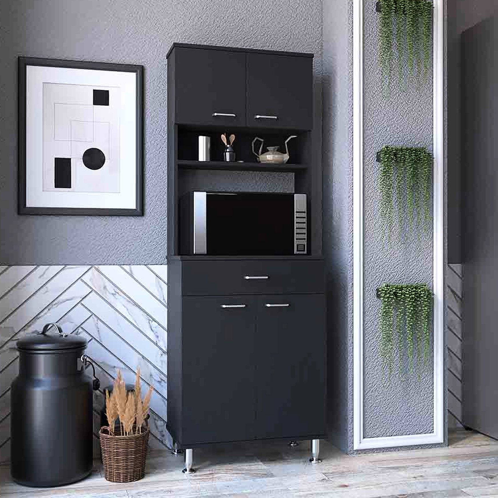 Kitchen Storage External Four-Door Pantry - Spice Rack & External Storage Shelves - Kitchen ...