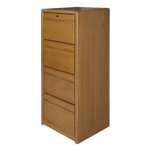 Four Drawer Wood Vertical File in Oak With Locking Top Drawer