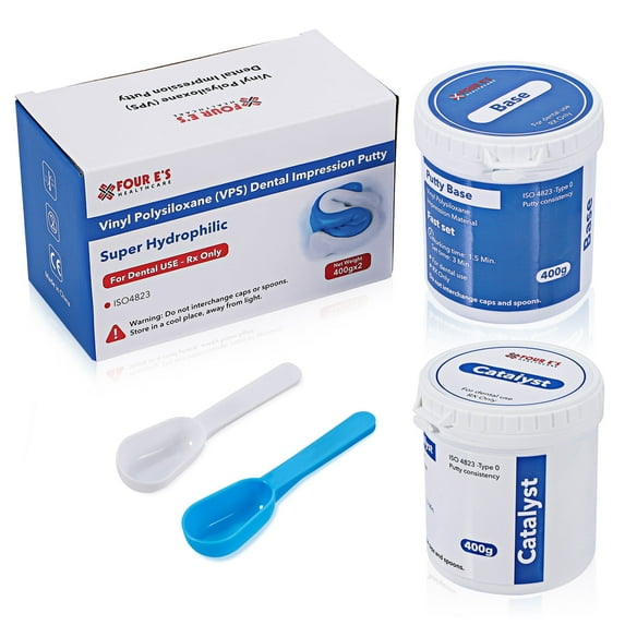 Four E's Dental Impression Putty Fast Set | 800g VPS Putty (400g Base & 400g Catalyst) | Super Hydrophilic,High-Acuuracy & High-Stability, Ideal for Tooth & Gum Details Reproducing