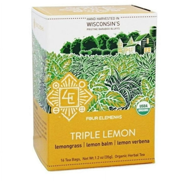 Four Elements Herbals - Organic Herbal Tea Triple Lemon - 16 Tea Bags